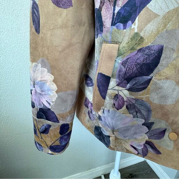Chico’s Floral Faux Suede Cream Purple Pockets SZ 12 NWOT - Picture 12 of 15